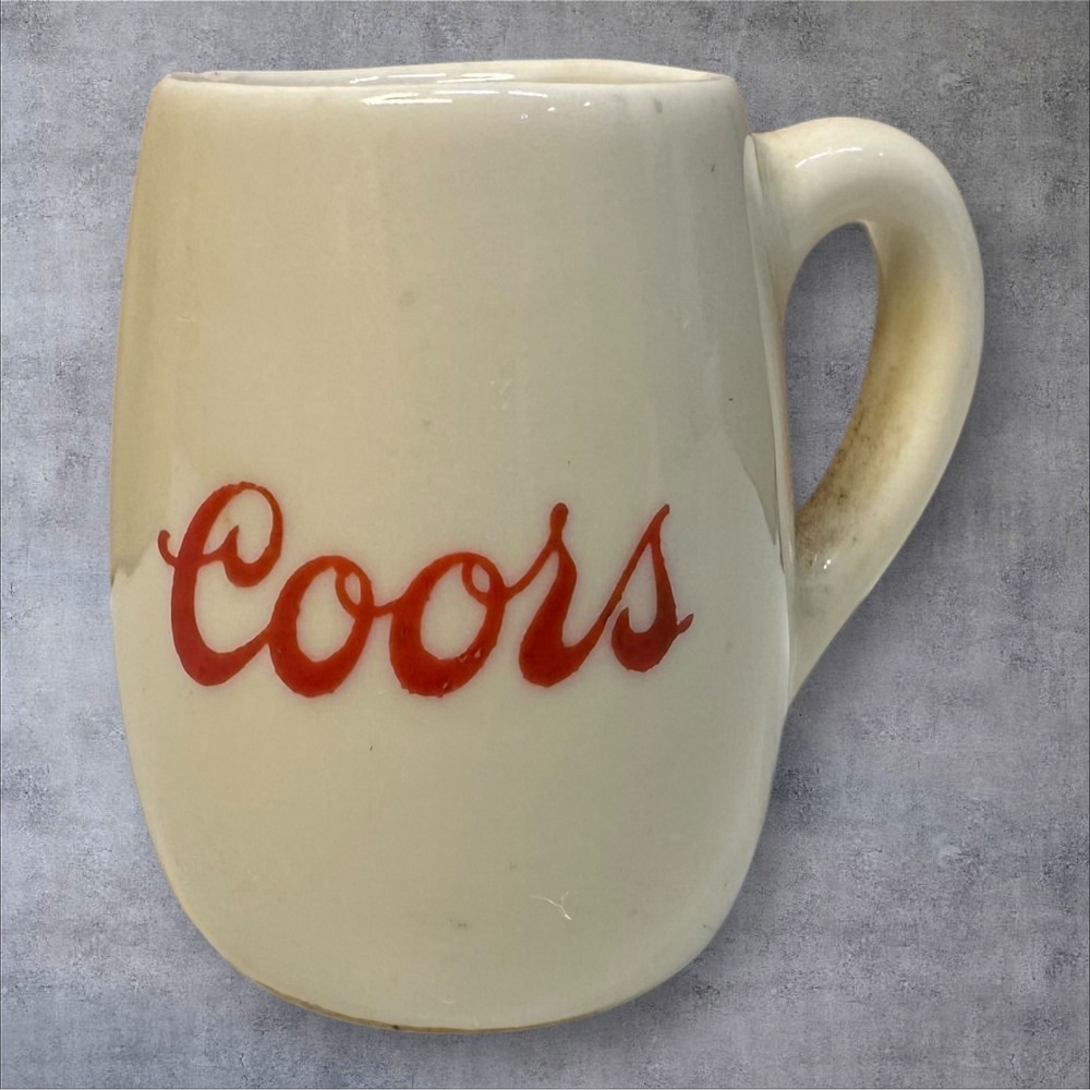 Vintage HTF Coors Mini Beer Mug Red Script Logo Ceramic Stein Barware 1.25"‎